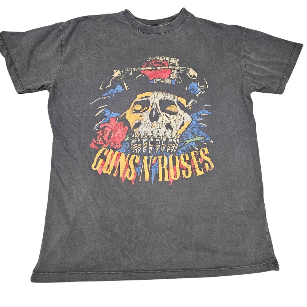 Guns N Roses Skull‎ Roses Graphic T Shirt Small Black Faded Music Retro BandTee